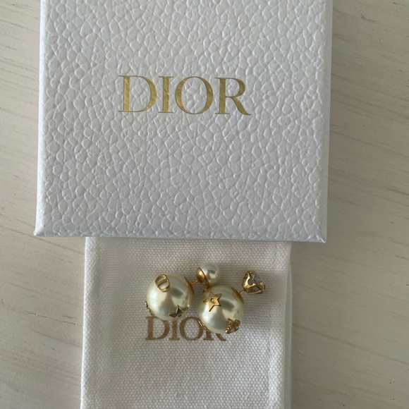 Dior Tribales Earrings Gold-Finish Metal White Resin Pearl Silver-Tone Crystal - Picture 5 of 7